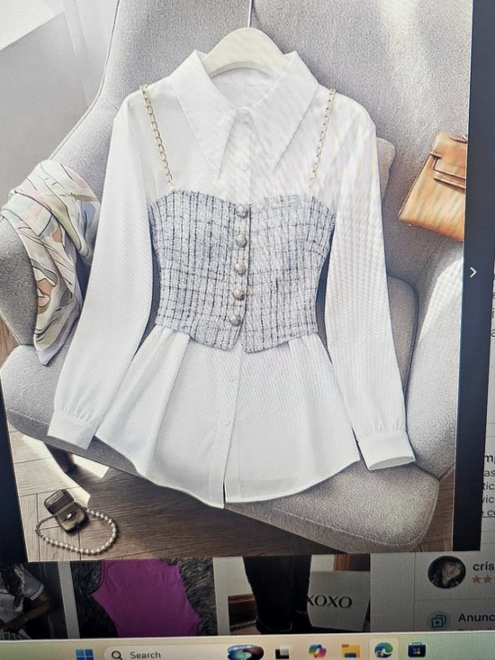 White & Blue Corset Front Blouse Like New